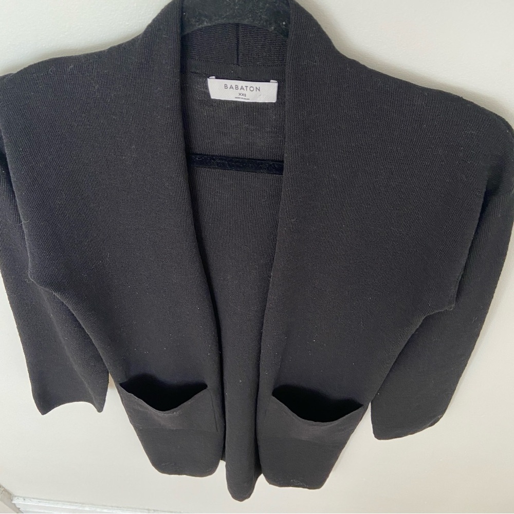 Aritzia Babaton Lance Cardigan Black Lightweight Long Open Sweater size xxs - Picture 2 of 9